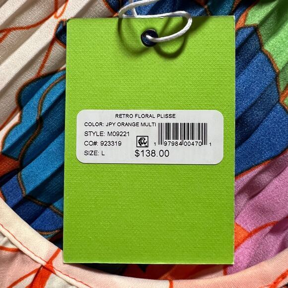 NWT Sam Edelman Retro Multicolor Floral Plisse Midi Flowy Dress Belted Size L - Picture 7 of 9